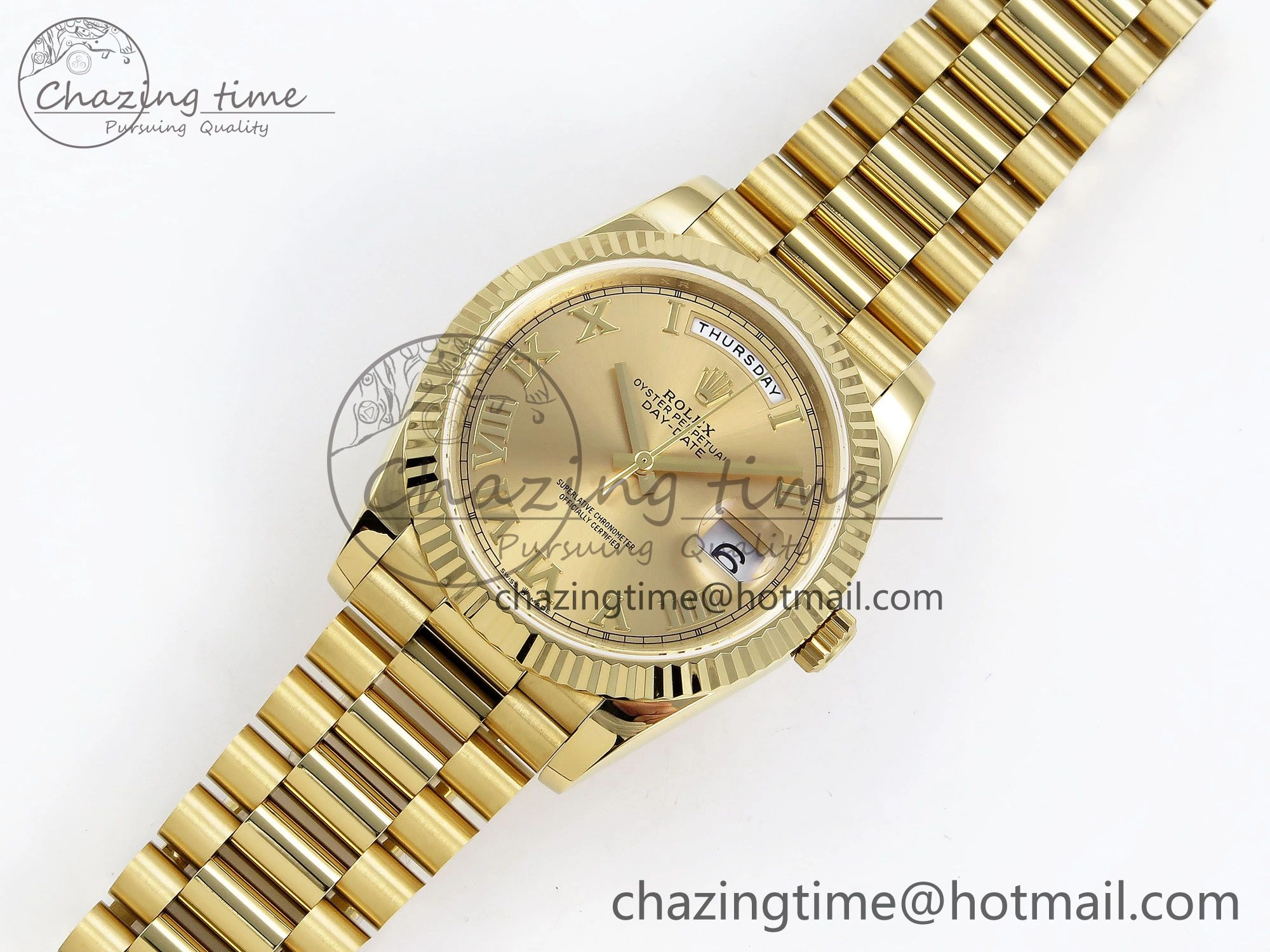 Unique Day Date 40 YG JDF Gain Weight 904L Steel YG Roman Dial on President Bracelet VR3255 V 1367