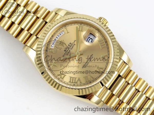 Unique Day Date 40 YG JDF Gain Weight 904L Steel YG Roman Dial on President Bracelet VR3255 V 1367