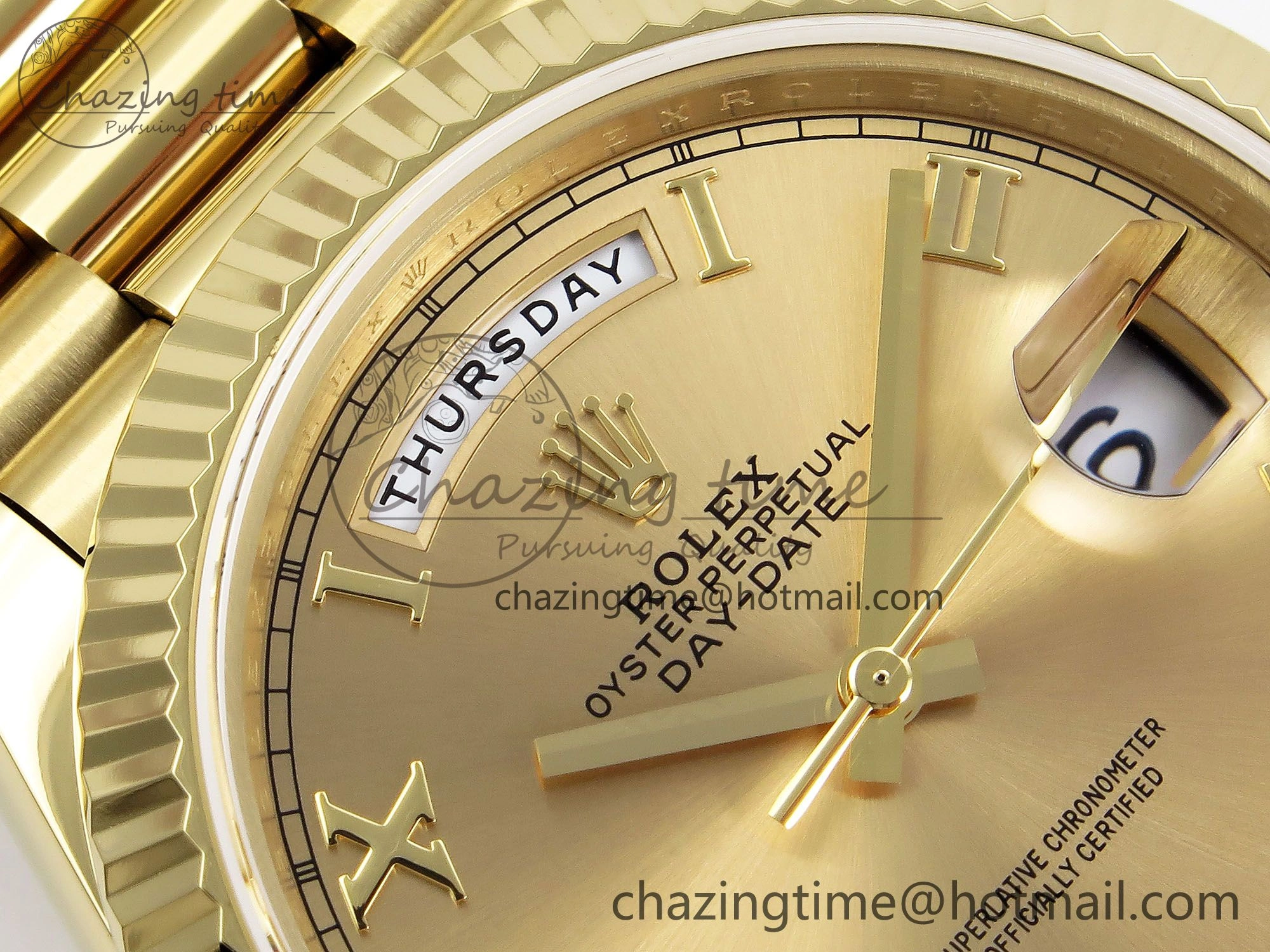 Unique Day Date 40 YG JDF Gain Weight 904L Steel YG Roman Dial on President Bracelet VR3255 V 1367