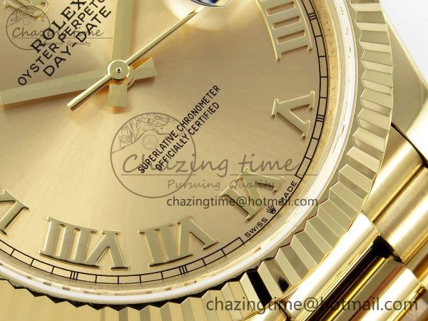 Unique Day Date 40 YG JDF Gain Weight 904L Steel YG Roman Dial on President Bracelet VR3255 V 1367