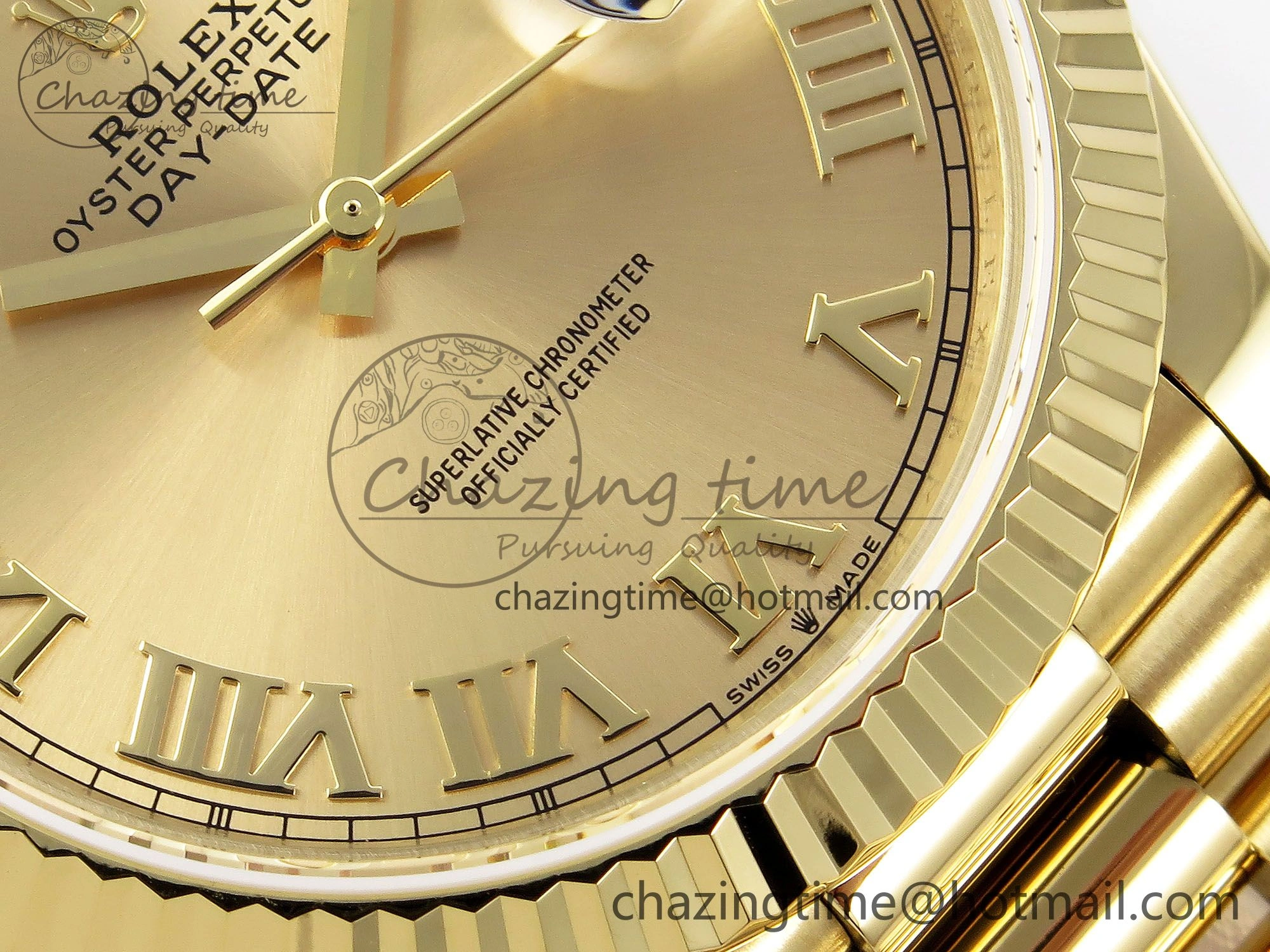 Unique Day Date 40 YG JDF Gain Weight 904L Steel YG Roman Dial on President Bracelet VR3255 V 1367