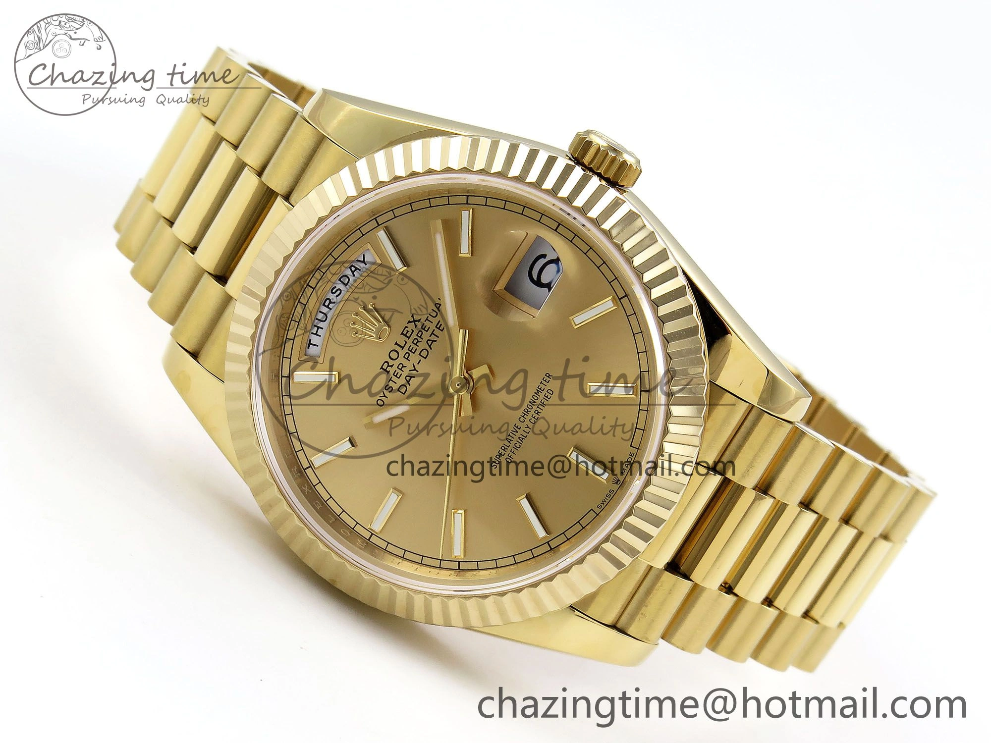 Day Date 40 YG JDF Gain Weight 904L Steel YG Stick Dial on President Bracelet VR3255 V Thermal 1370