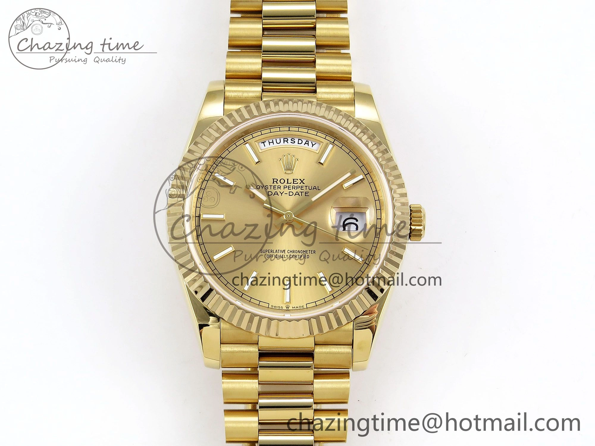 Day Date 40 YG JDF Gain Weight 904L Steel YG Stick Dial on President Bracelet VR3255 V Thermal 1370