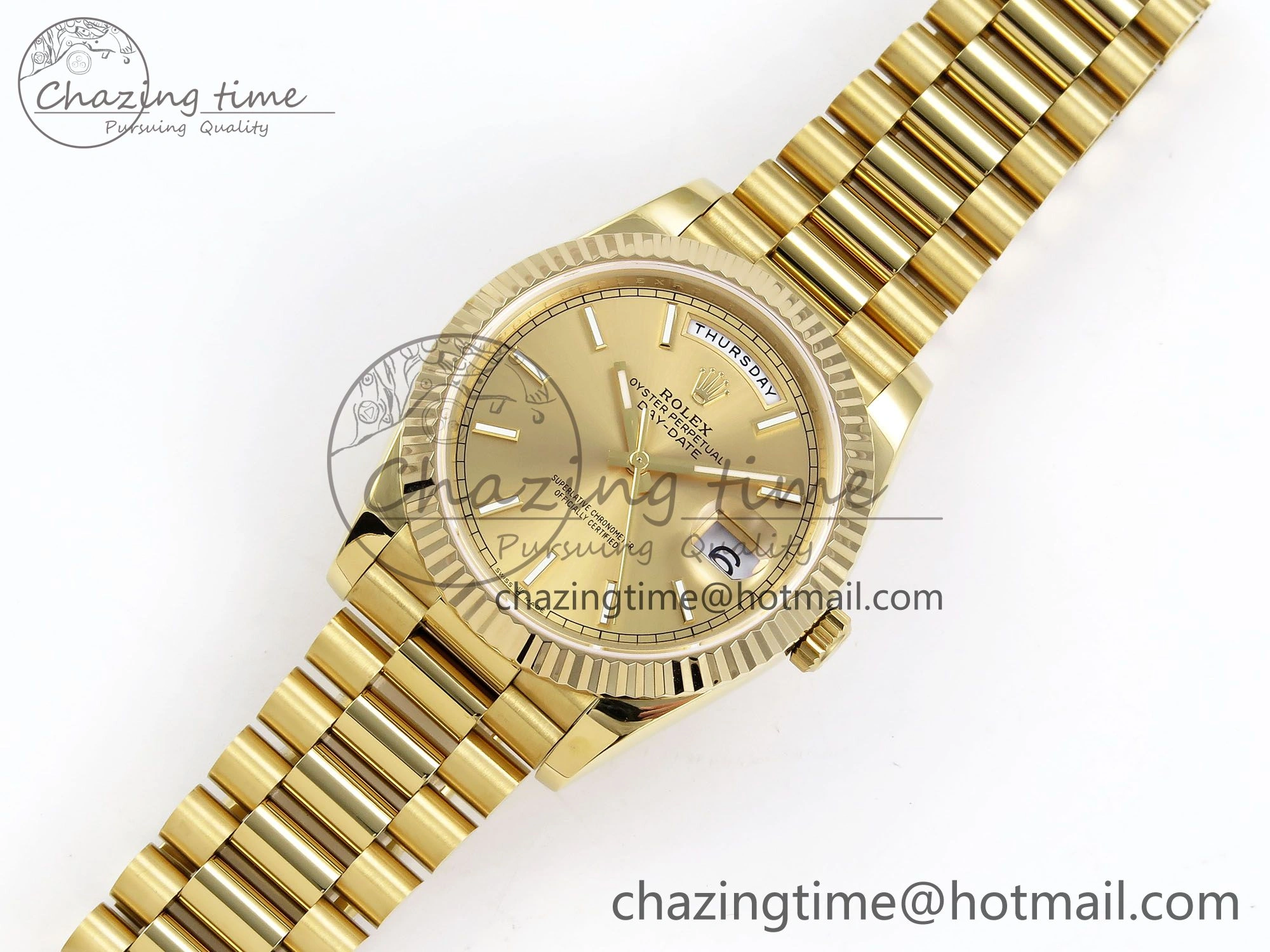 Day Date 40 YG JDF Gain Weight 904L Steel YG Stick Dial on President Bracelet VR3255 V Thermal 1370
