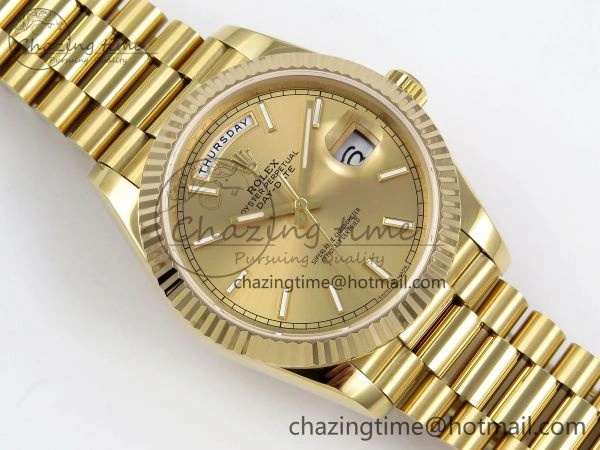 Day Date 40 YG JDF Gain Weight 904L Steel YG Stick Dial on President Bracelet VR3255 V Thermal 1370