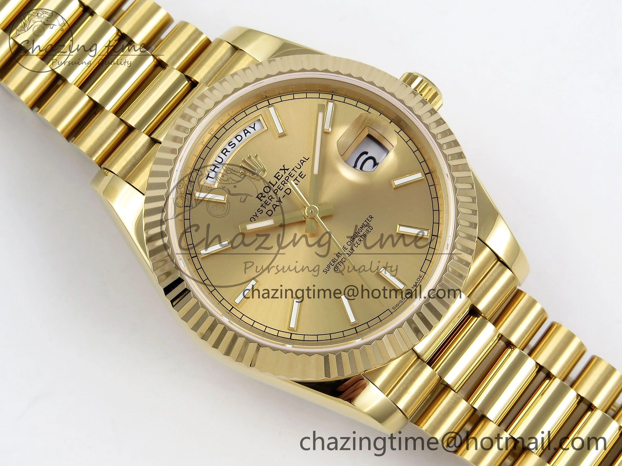 Day Date 40 YG JDF Gain Weight 904L Steel YG Stick Dial on President Bracelet VR3255 V Thermal 1370