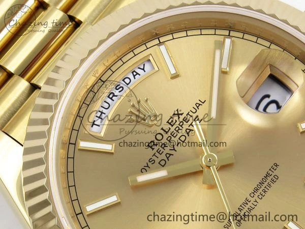 Day Date 40 YG JDF Gain Weight 904L Steel YG Stick Dial on President Bracelet VR3255 V Thermal 1370