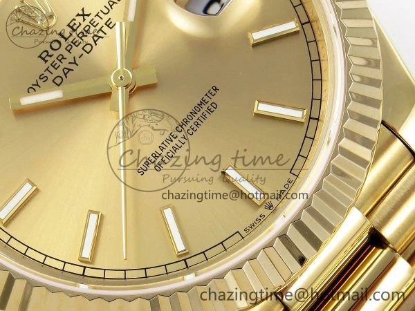 Day Date 40 YG JDF Gain Weight 904L Steel YG Stick Dial on President Bracelet VR3255 V Thermal 1370