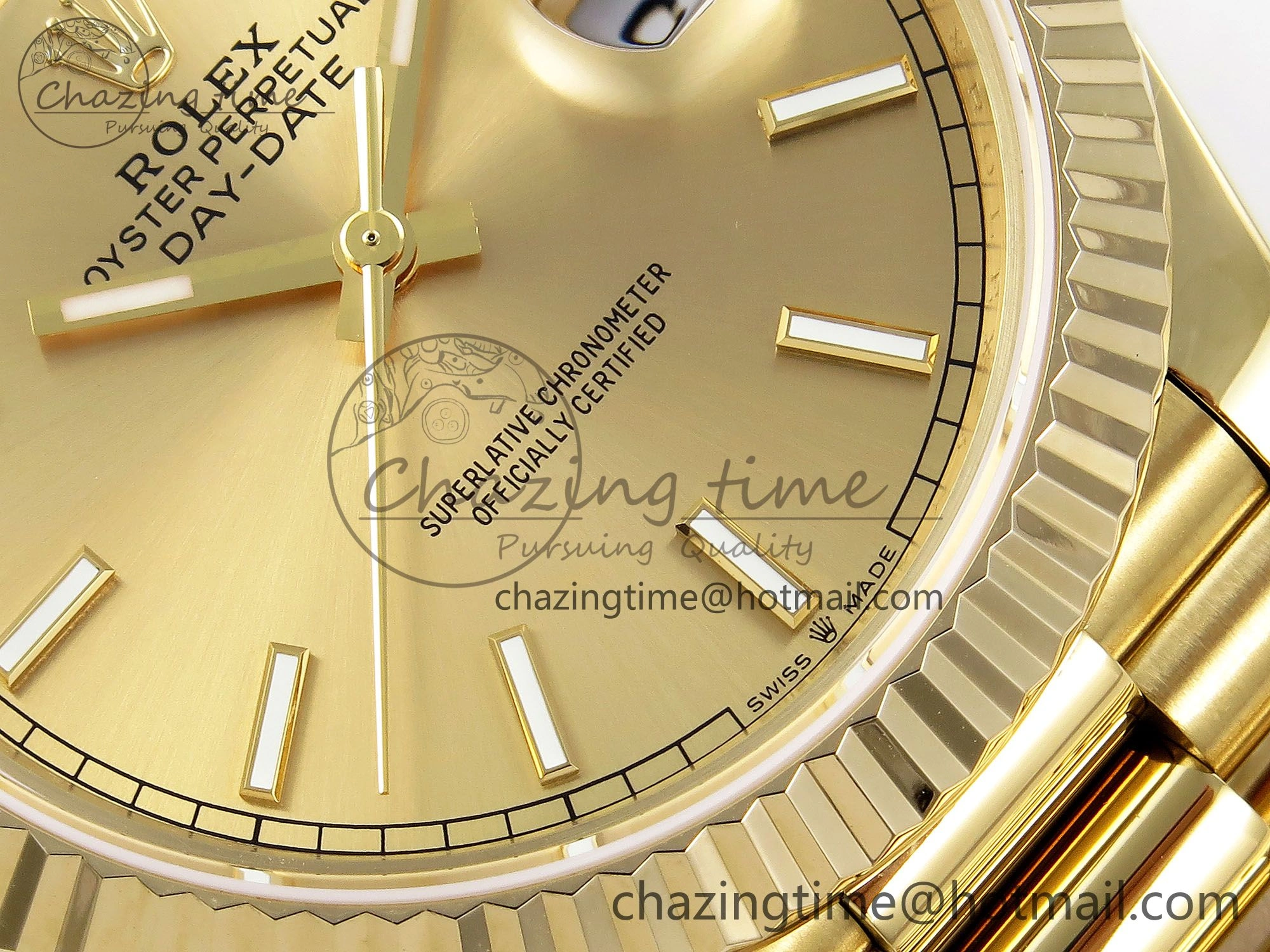 Day Date 40 YG JDF Gain Weight 904L Steel YG Stick Dial on President Bracelet VR3255 V Thermal 1370