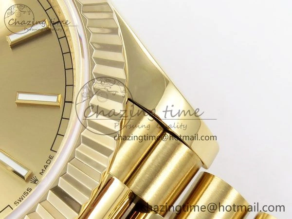 Day Date 40 YG JDF Gain Weight 904L Steel YG Stick Dial on President Bracelet VR3255 V Thermal 1370