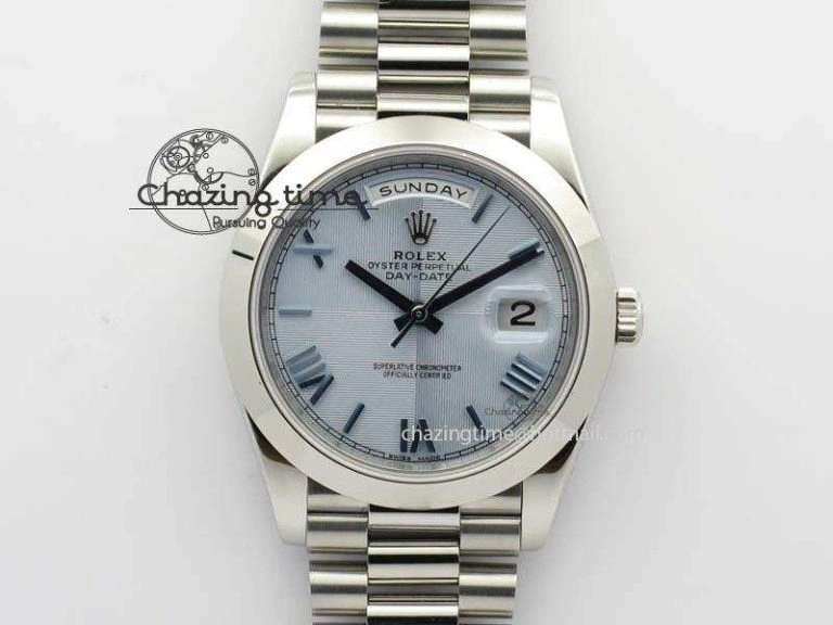Day-Date 40mm 228206 SS Noob 1:1 Best Edition Quadrant Textured Ice Blue Dial On SS Bracelet A Cozy 3801