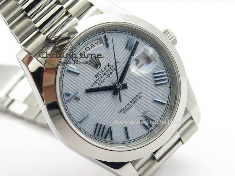 Day-Date 40mm 228206 SS Noob 1:1 Best Edition Quadrant Textured Ice Blue Dial On SS Bracelet A Cozy 3801