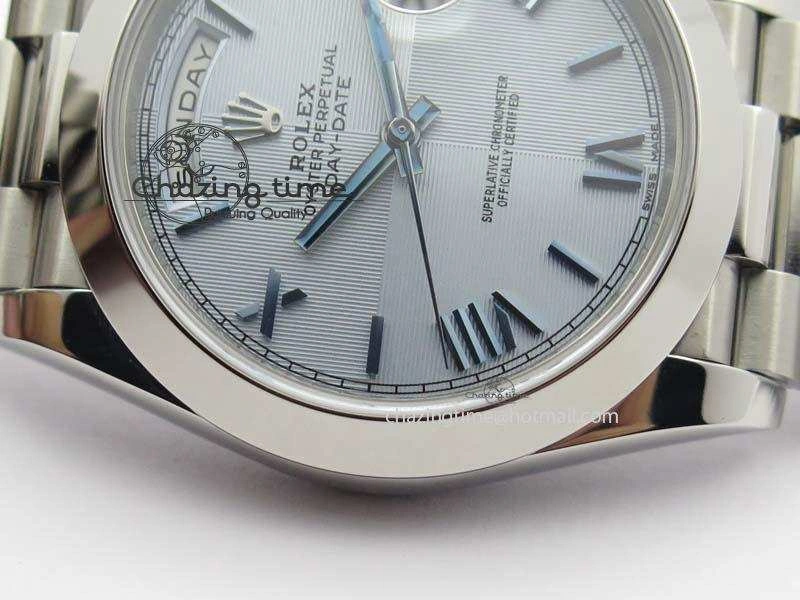 Day-Date 40mm 228206 SS Noob 1:1 Best Edition Quadrant Textured Ice Blue Dial On SS Bracelet A Cozy 3801