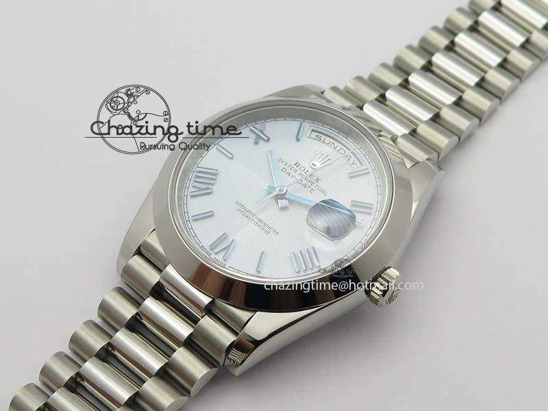 Day-Date 40mm 228206 SS Noob 1:1 Best Edition Quadrant Textured Ice Blue Dial On SS Bracelet A Cozy 3801