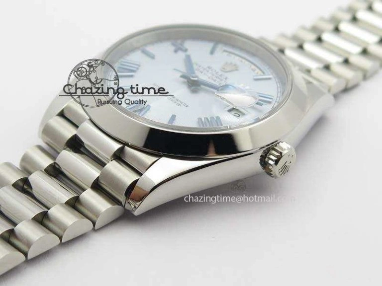 Day-Date 40mm 228206 SS Noob 1:1 Best Edition Quadrant Textured Ice Blue Dial On SS Bracelet A Cozy 3801