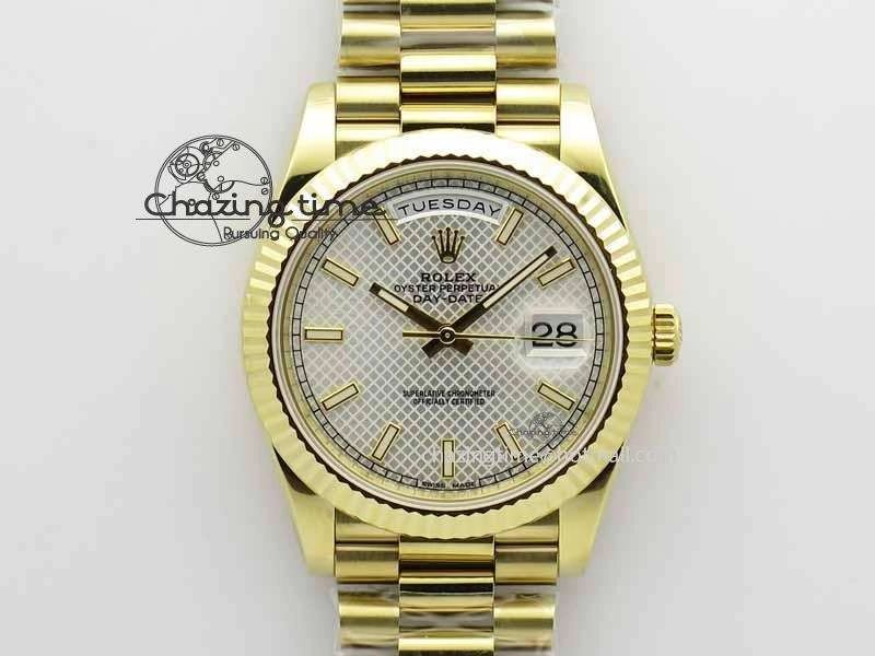 Fashionable Day-Date 40mm 228238 YG Noob 1:1 Best Edition Silver Dial On YG President Bracelet A 3710