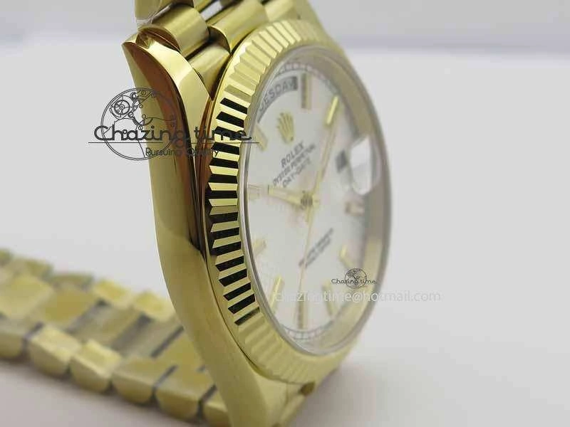 Fashionable Day-Date 40mm 228238 YG Noob 1:1 Best Edition Silver Dial On YG President Bracelet A 3710