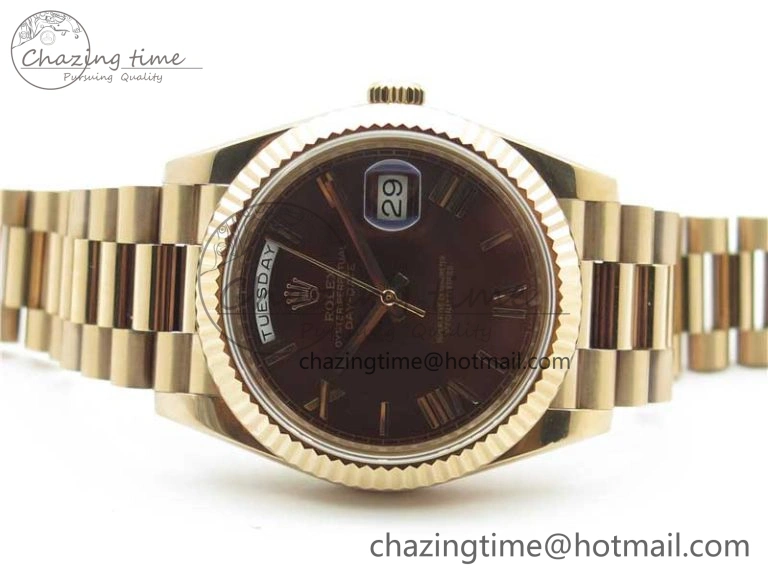 Day-Date 40mm 228239 BP New Dial Version 904 RG Brown Roman Dial on RG President Bracelet A EyeCatching 2824