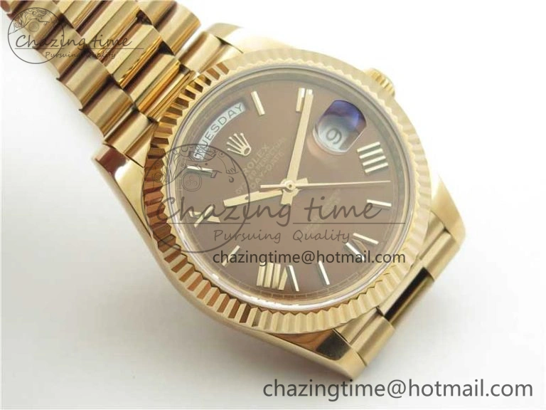 Day-Date 40mm 228239 BP New Dial Version 904 RG Brown Roman Dial on RG President Bracelet A EyeCatching 2824