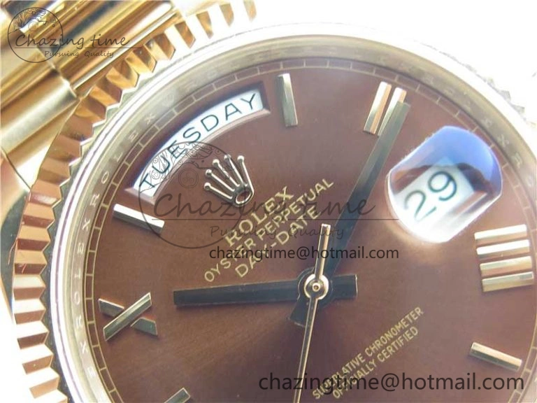 Day-Date 40mm 228239 BP New Dial Version 904 RG Brown Roman Dial on RG President Bracelet A EyeCatching 2824