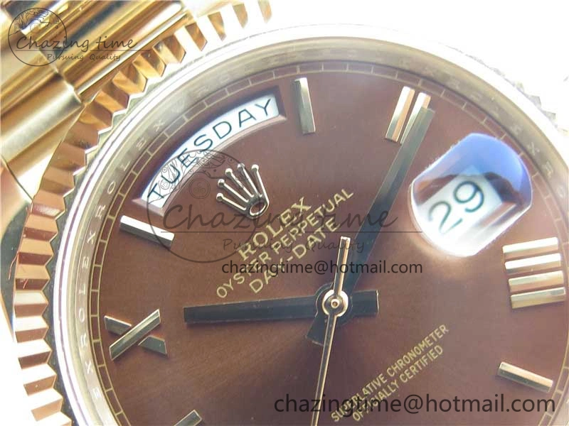Day-Date 40mm 228239 BP New Dial Version 904 RG Brown Roman Dial on RG President Bracelet A EyeCatching 2824