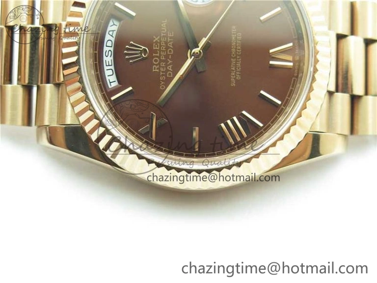Day-Date 40mm 228239 BP New Dial Version 904 RG Brown Roman Dial on RG President Bracelet A EyeCatching 2824