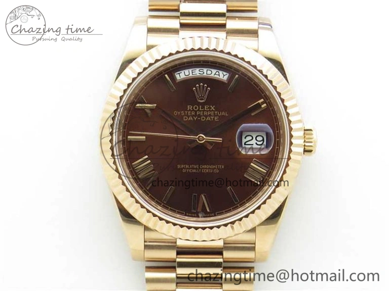 Day-Date 40mm 228239 BP New Dial Version 904 RG Brown Roman Dial on RG President Bracelet A EyeCatching 2824