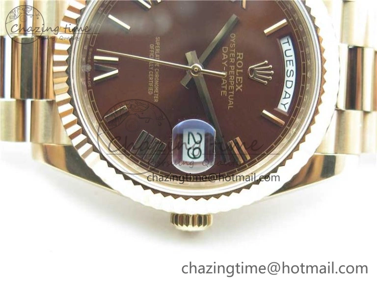 Day-Date 40mm 228239 BP New Dial Version 904 RG Brown Roman Dial on RG President Bracelet A EyeCatching 2824