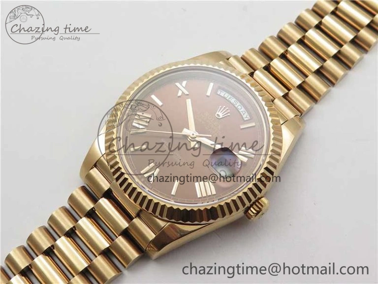 Day-Date 40mm 228239 BP New Dial Version 904 RG Brown Roman Dial on RG President Bracelet A EyeCatching 2824
