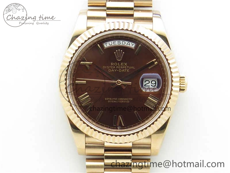 Day-Date 40mm 228239 BP New Dial Version 904 RG Brown Roman Dial on RG President Bracelet A EyeCatching 2824