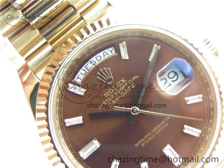Day-Date 40mm 228239 BP New Dial Version 904 RG Brown T Crystal Markers Dial on RG President Bracelet A Practical 2825