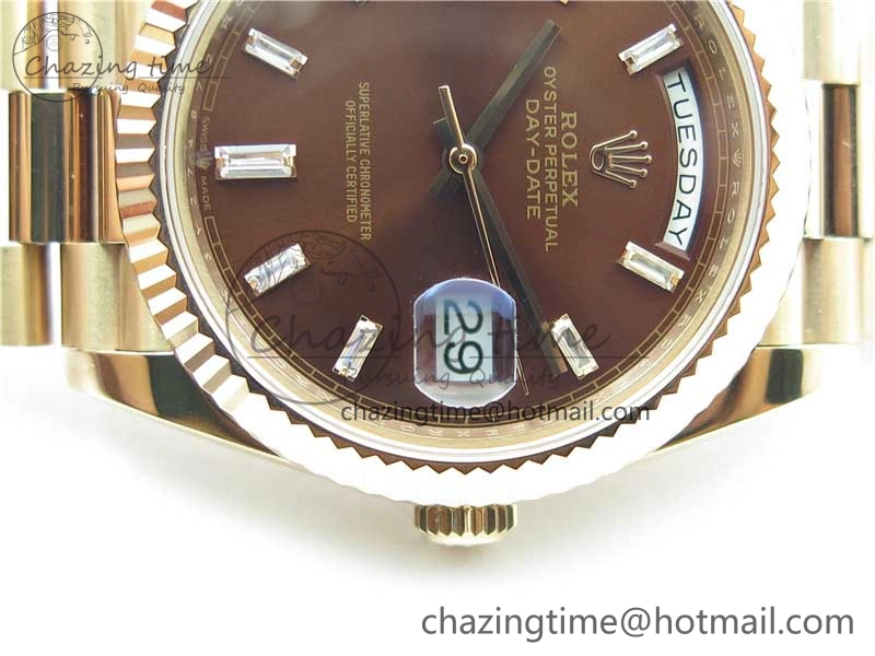 Day-Date 40mm 228239 BP New Dial Version 904 RG Brown T Crystal Markers Dial on RG President Bracelet A Practical 2825