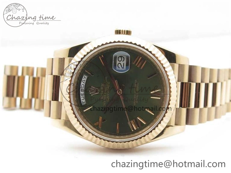 Day-Date 40mm 228239 BP New Dial Version 904 RG Green Roman Dial on RG President Bracelet A Stretchable 2828
