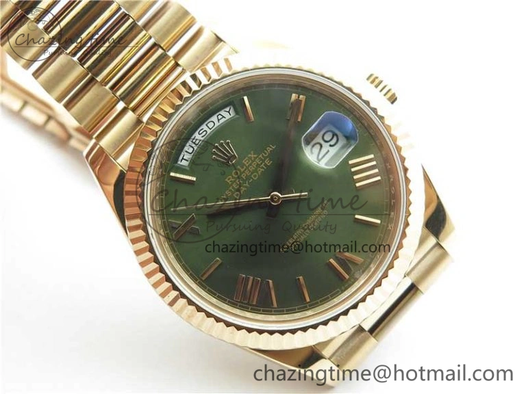 Day-Date 40mm 228239 BP New Dial Version 904 RG Green Roman Dial on RG President Bracelet A Stretchable 2828