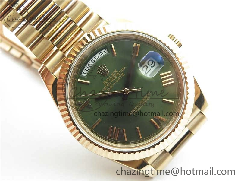 Day-Date 40mm 228239 BP New Dial Version 904 RG Green Roman Dial on RG President Bracelet A Stretchable 2828