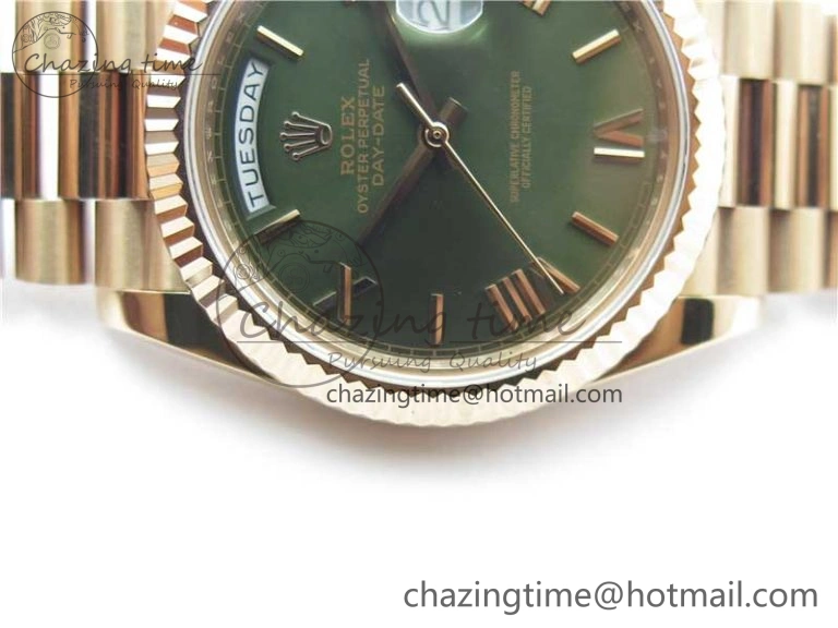 Day-Date 40mm 228239 BP New Dial Version 904 RG Green Roman Dial on RG President Bracelet A Stretchable 2828