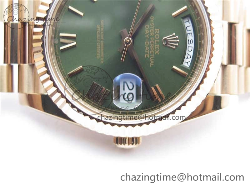 Day-Date 40mm 228239 BP New Dial Version 904 RG Green Roman Dial on RG President Bracelet A Stretchable 2828