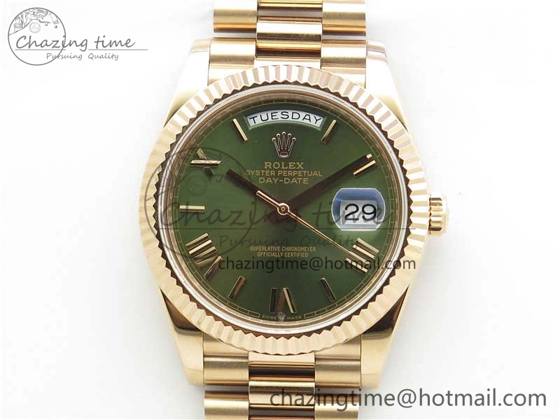 Day-Date 40mm 228239 BP New Dial Version 904 RG Green Roman Dial on RG President Bracelet A Stretchable 2828