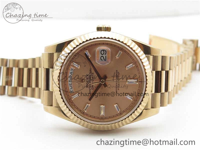 SoftTouch Day-Date 40mm 228239 BP New Dial Version 904 RG T Crystal Markers RG Dial on RG President Bracelet A 2834