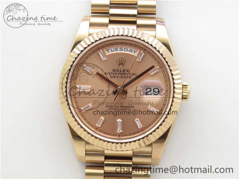 SoftTouch Day-Date 40mm 228239 BP New Dial Version 904 RG T Crystal Markers RG Dial on RG President Bracelet A 2834