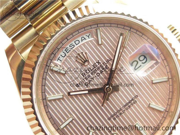 Durable Day-Date 40mm 228239 BP New Dial Version 904 RG Textured Stick Markers Dial on RG President Bracelet A 2826