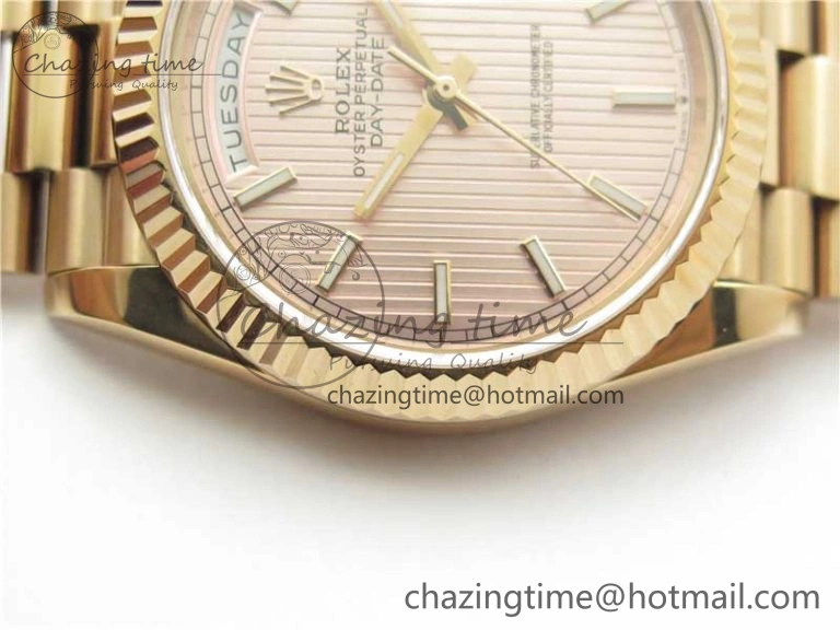Durable Day-Date 40mm 228239 BP New Dial Version 904 RG Textured Stick Markers Dial on RG President Bracelet A 2826