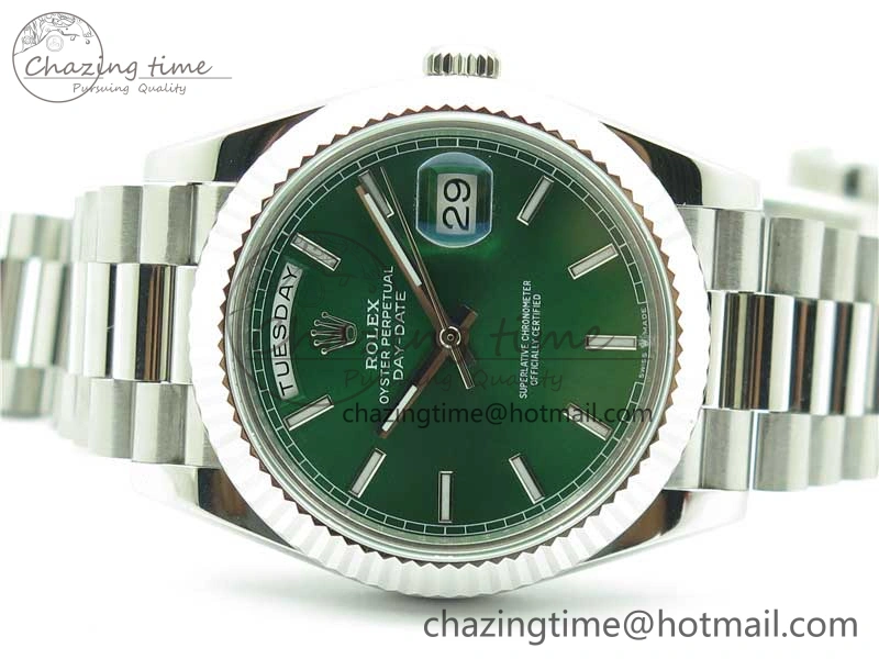 Comfortable Day-Date 40mm 228239 BP New Dial Version 904 SS Green Stick Markers Dial on SS President Bracelet A 2817