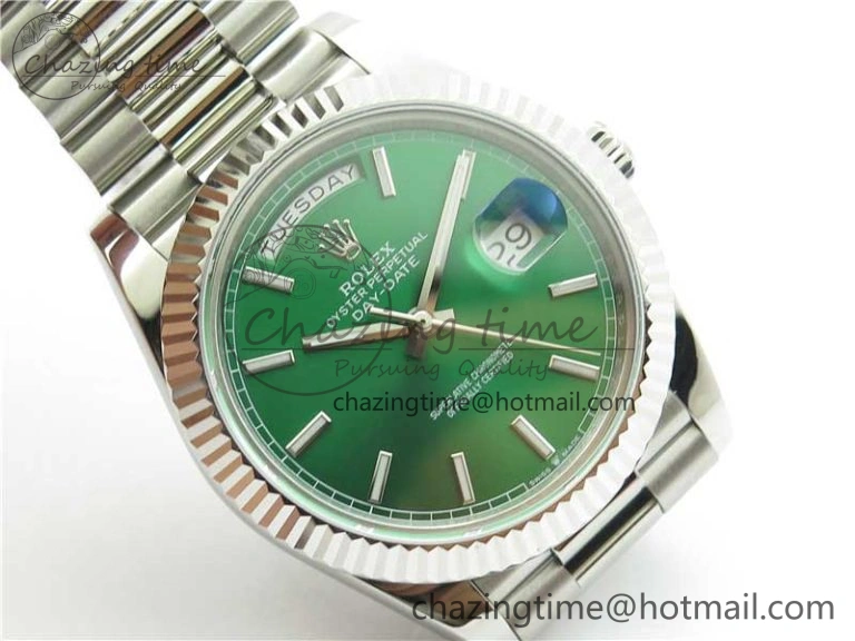 Comfortable Day-Date 40mm 228239 BP New Dial Version 904 SS Green Stick Markers Dial on SS President Bracelet A 2817