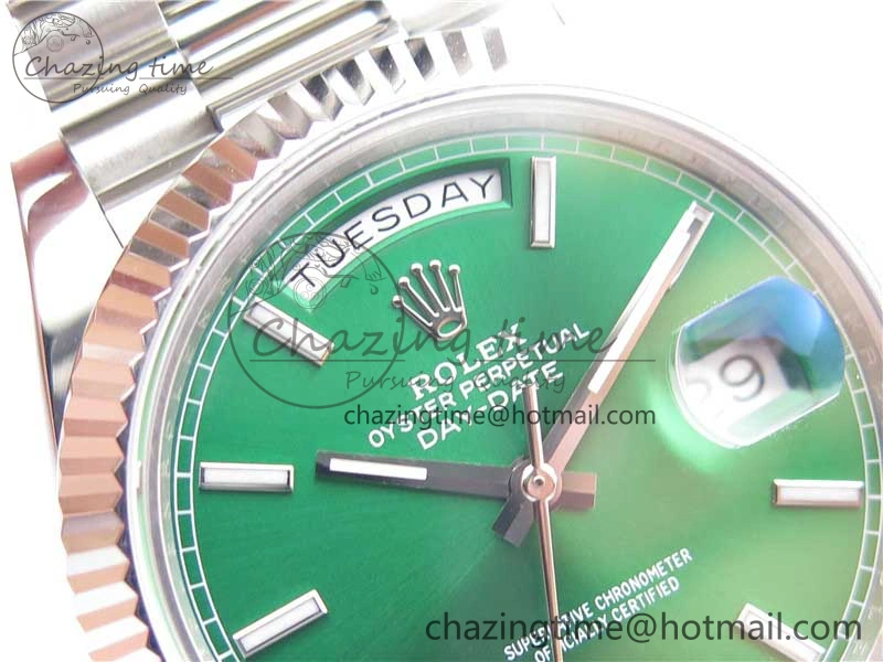 Comfortable Day-Date 40mm 228239 BP New Dial Version 904 SS Green Stick Markers Dial on SS President Bracelet A 2817