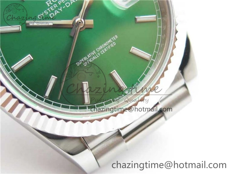 Comfortable Day-Date 40mm 228239 BP New Dial Version 904 SS Green Stick Markers Dial on SS President Bracelet A 2817