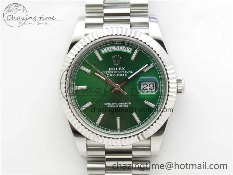Comfortable Day-Date 40mm 228239 BP New Dial Version 904 SS Green Stick Markers Dial on SS President Bracelet A 2817