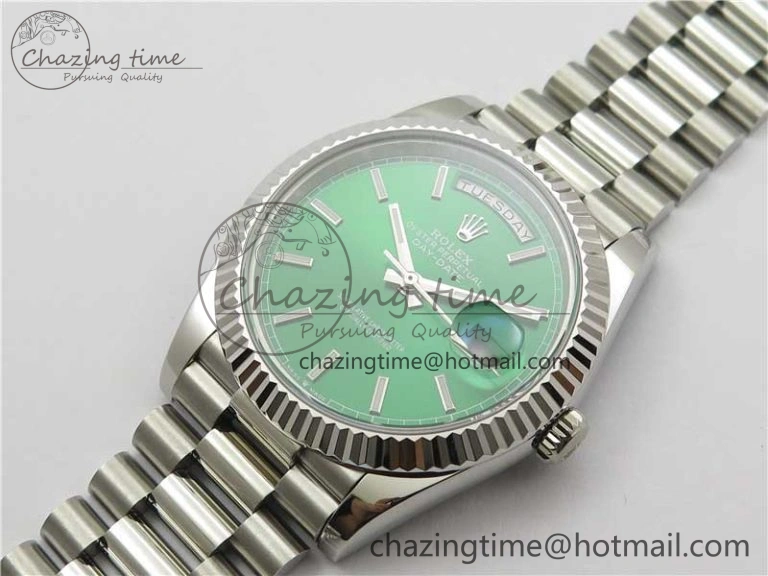 Comfortable Day-Date 40mm 228239 BP New Dial Version 904 SS Green Stick Markers Dial on SS President Bracelet A 2817