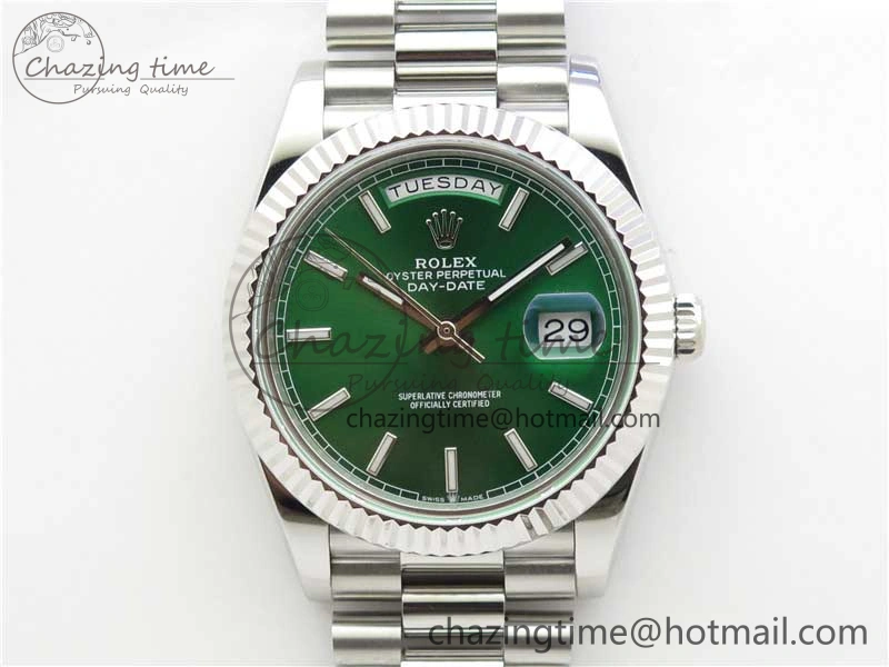 Comfortable Day-Date 40mm 228239 BP New Dial Version 904 SS Green Stick Markers Dial on SS President Bracelet A 2817