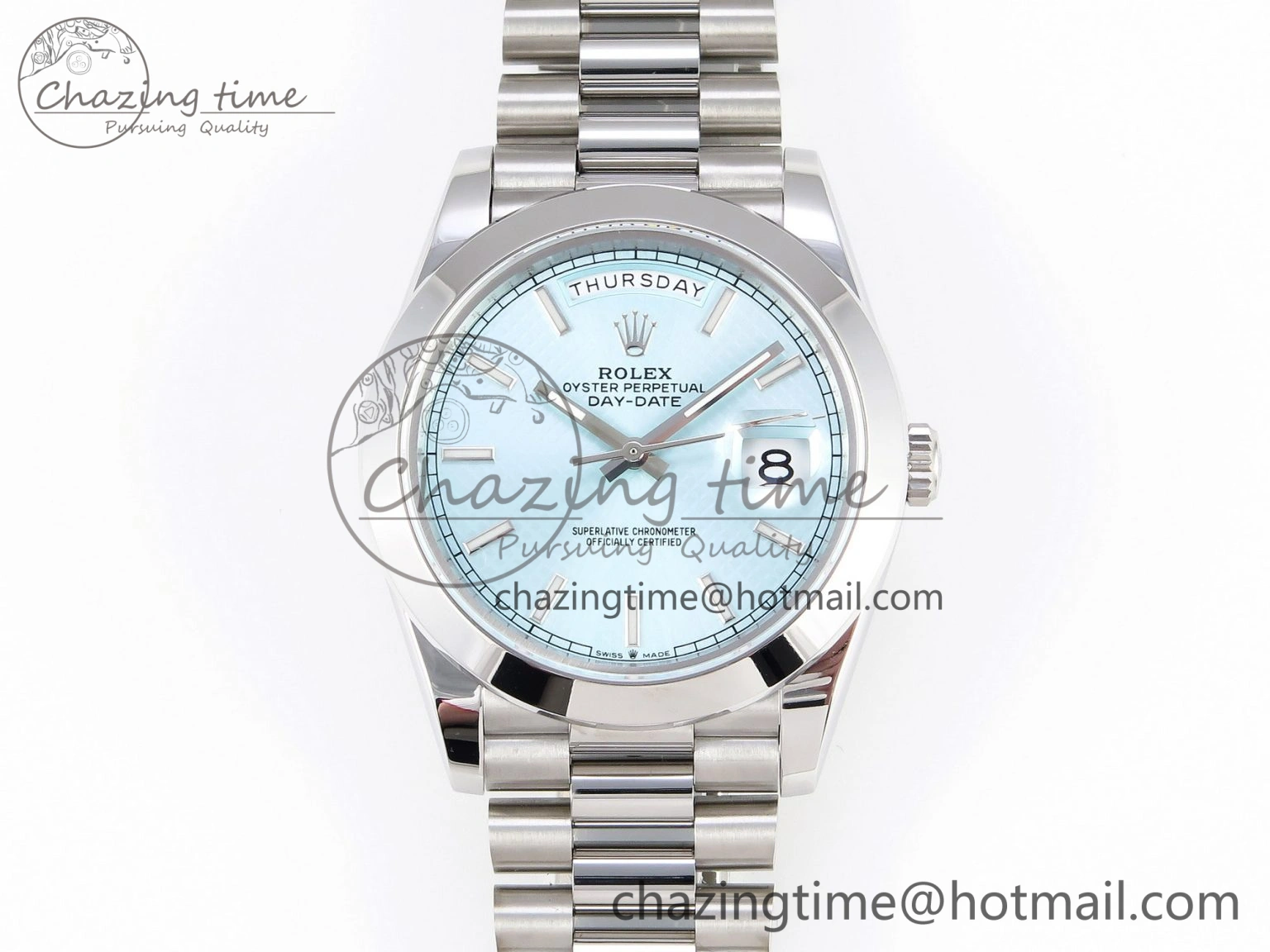 EyeCatching Day-Date 40mm 228239 BP New Dial Version 904 SS Ice Blue Stick Markers Dial On SS President Bracelet A 1876